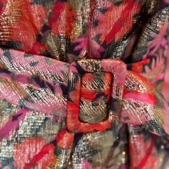 Pink Metallic Floral Long Sleeve Belted Dress From British Designer Dynasty - Picture 3 of 9